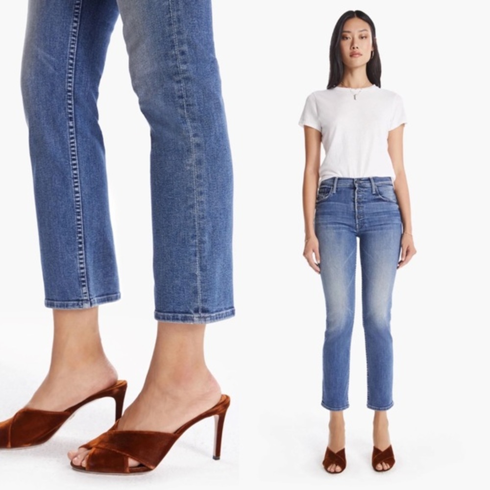 MOTHER Cropped Ankle Straight Jeans in Medium Blue